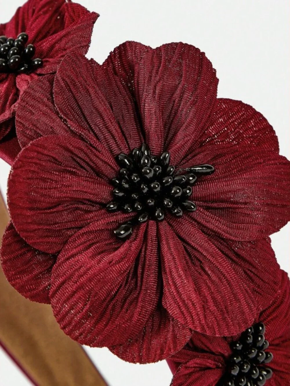 Burgundy Floral Headband with Black Beaded Centers